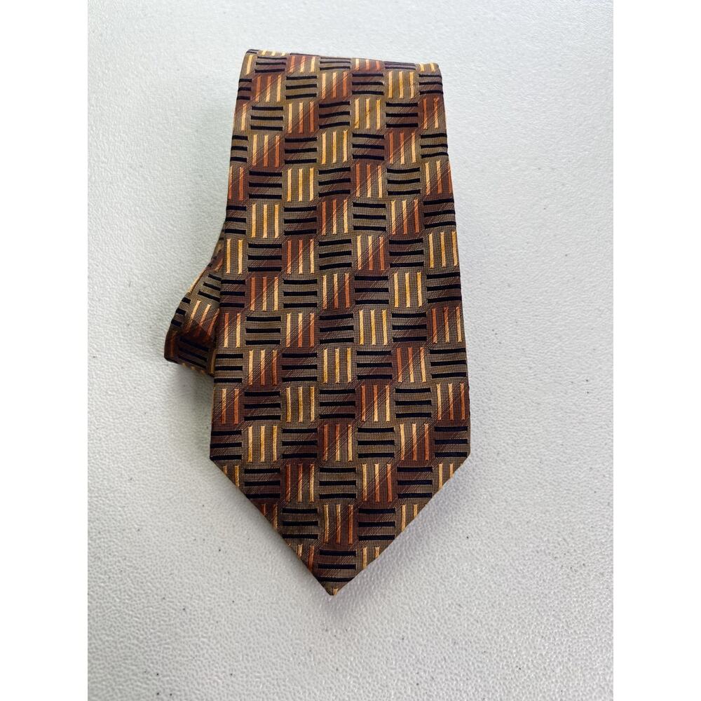 DeSantis Collection Brown Geometric Pattern 100% Silk Made in Italy Tie NWOT